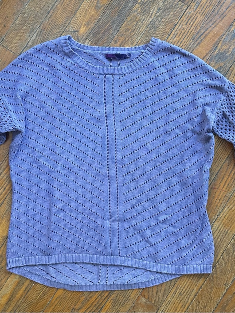 Prana Lavender Cotton Eyelet Knit Scoop Neck Sweater